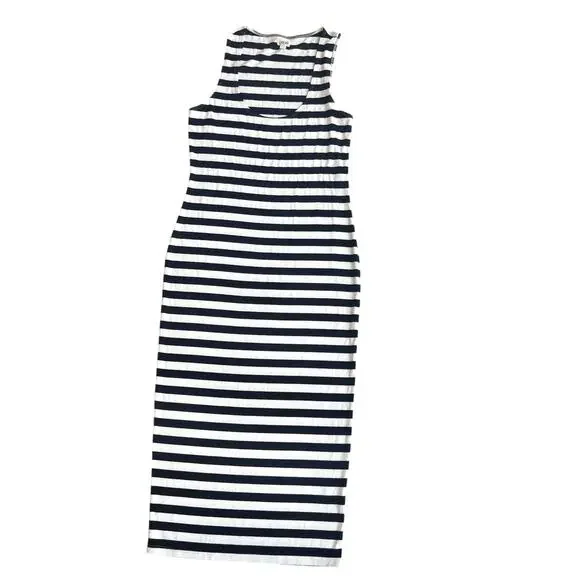 L’AGENCE Ivanna Black White Stripe Rib Knit Midi Dress Medium Euro Summer - Picture 4 of 9